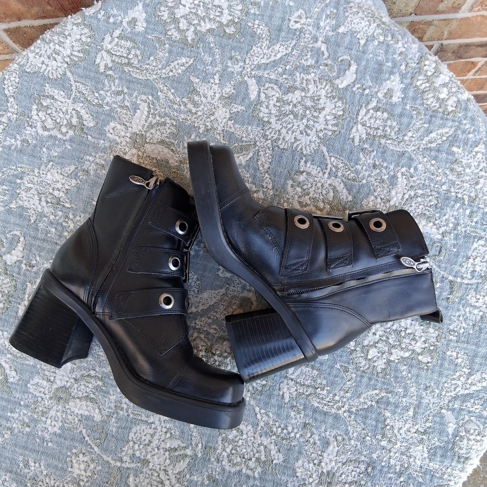 Harley-Davidson Black Leather Moto Combat Boots Sz 5 Biker-Chic Grunge Gothic - Picture 7 of 16